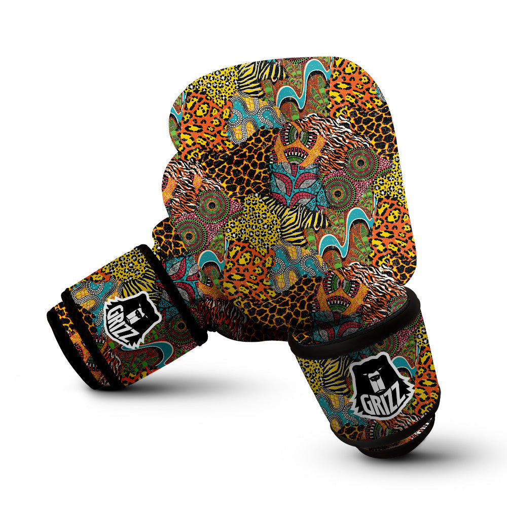 Traditional African And Wild Animal Skins Print Pattern Boxing Gloves-grizzshop