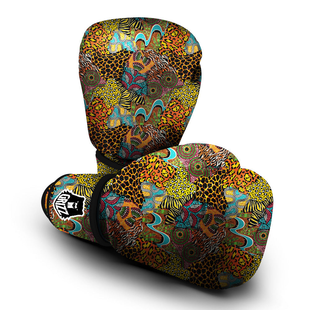 Traditional African And Wild Animal Skins Print Pattern Boxing Gloves-grizzshop
