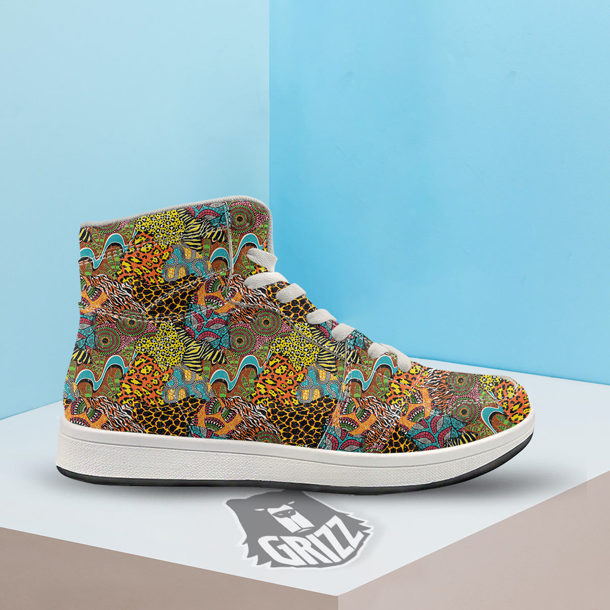 Traditional African And Wild Animal Skins Print Pattern High Top Sneakers-grizzshop