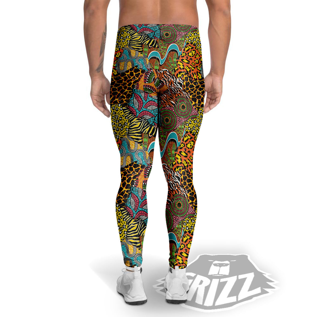 Traditional African And Wild Animal Skins Print Pattern Men's Leggings-grizzshop