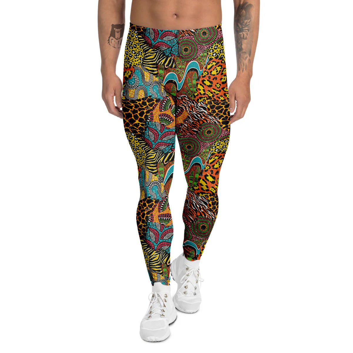 Traditional African And Wild Animal Skins Print Pattern Men's Leggings-grizzshop