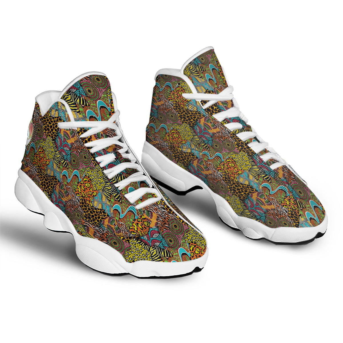 Traditional African And Wild Animal Skins Print Pattern White Basketball Shoes-grizzshop
