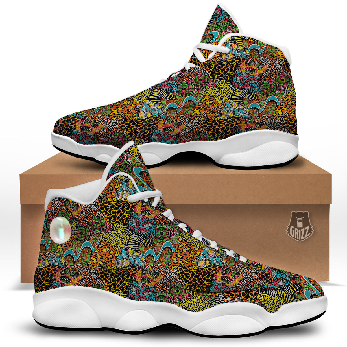 Traditional African And Wild Animal Skins Print Pattern White Basketball Shoes-grizzshop