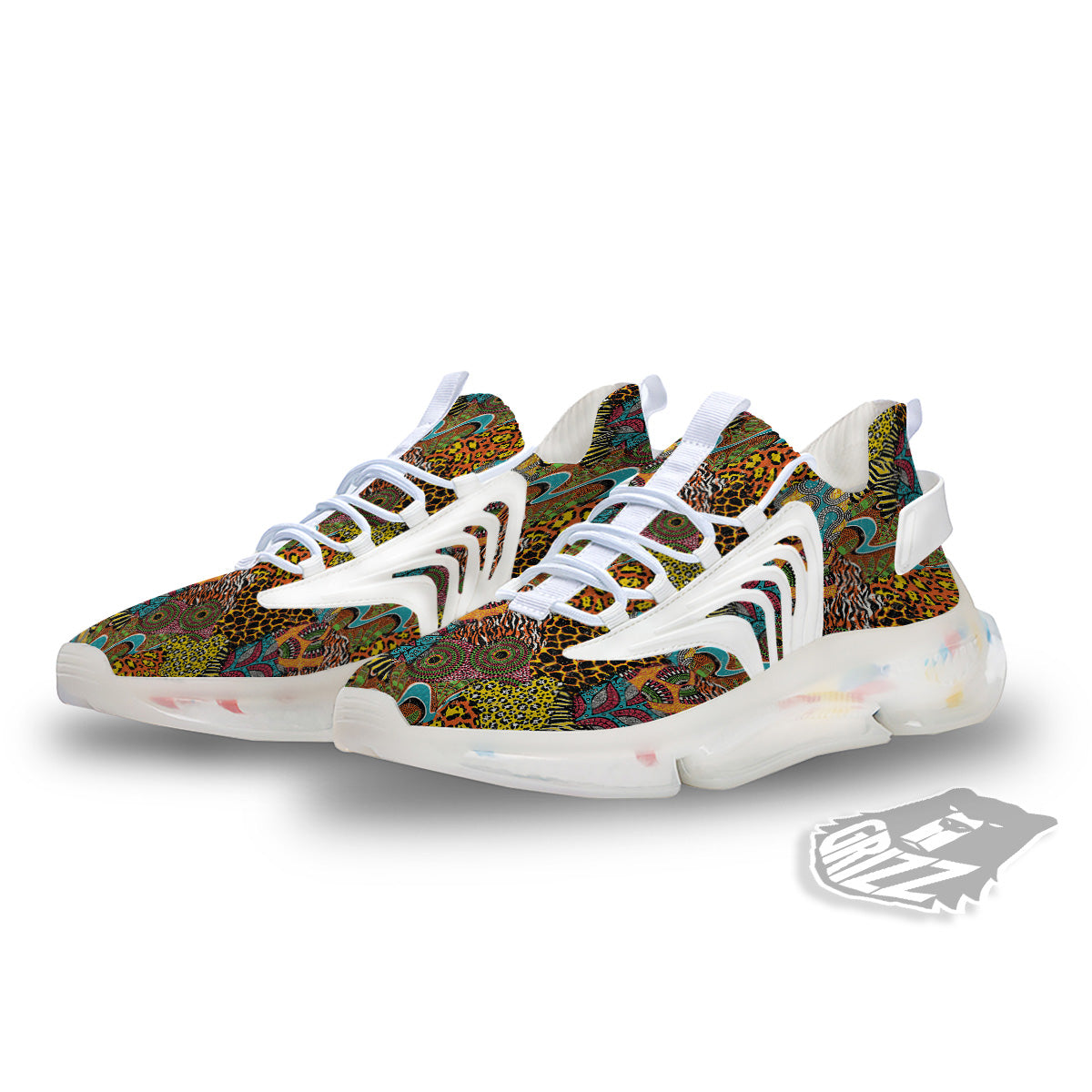 Traditional African And Wild Animal Skins Print Pattern White Gym Shoes-grizzshop
