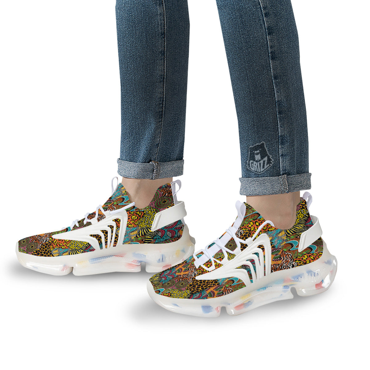 Traditional African And Wild Animal Skins Print Pattern White Gym Shoes-grizzshop