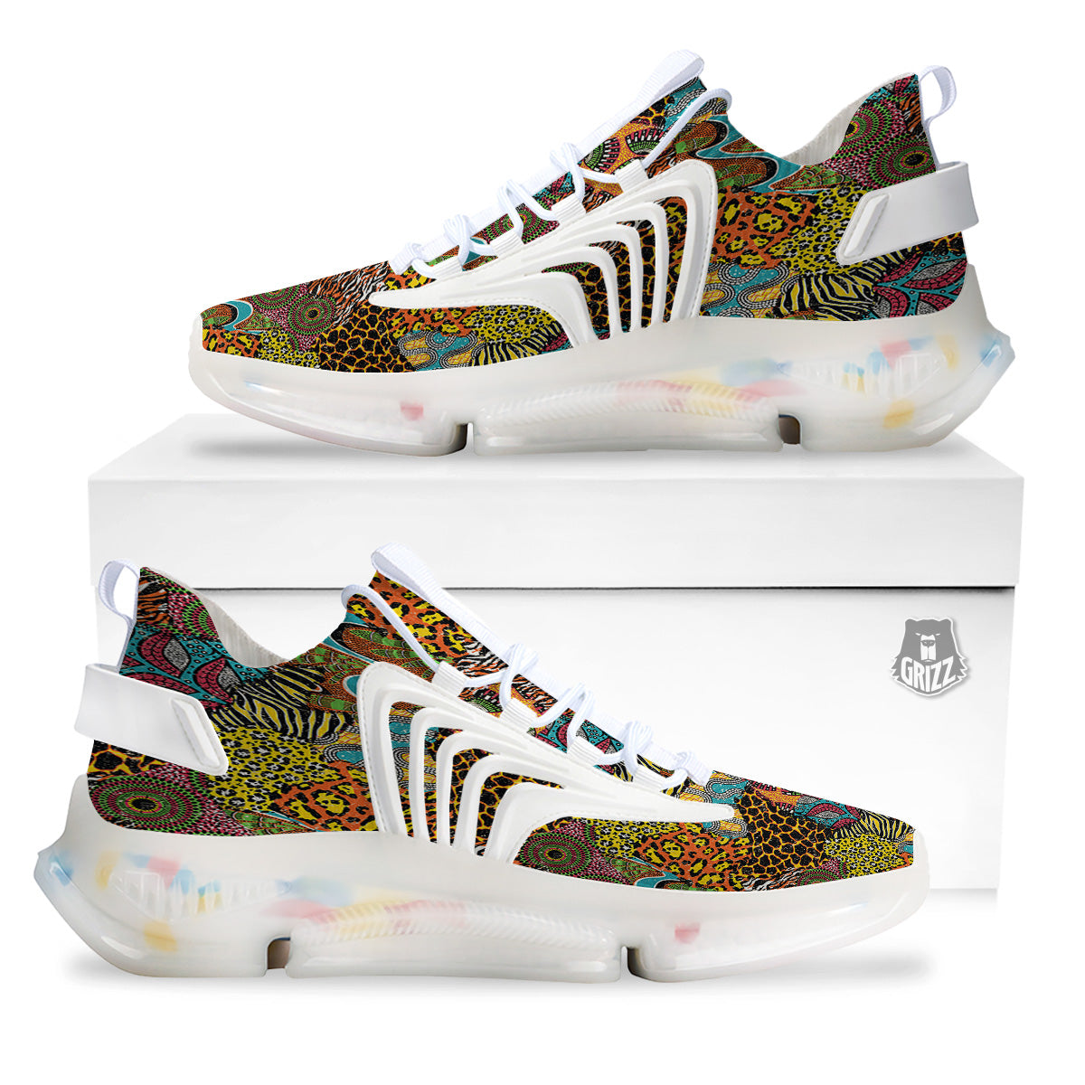 Traditional African And Wild Animal Skins Print Pattern White Gym Shoes-grizzshop