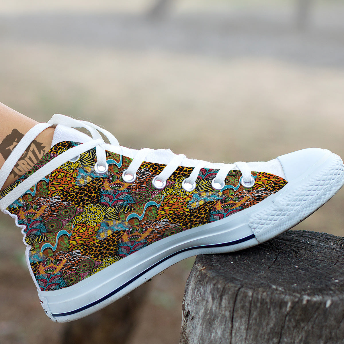 Traditional African And Wild Animal Skins Print Pattern White High Top Shoes-grizzshop