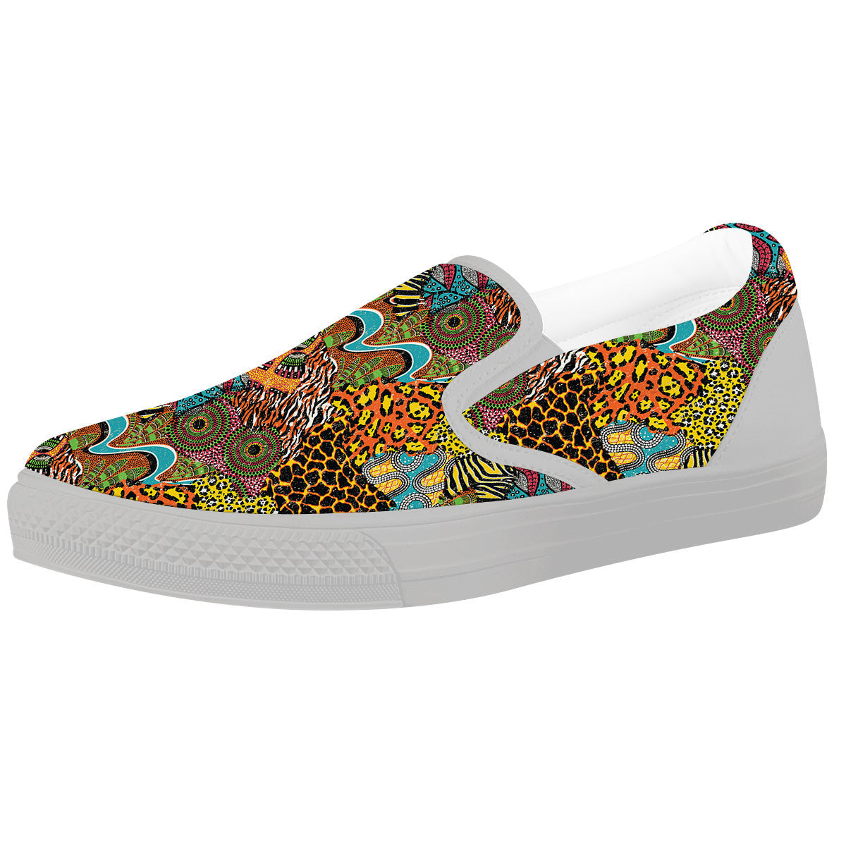 Traditional African And Wild Animal Skins Print Pattern White Slip On Shoes-grizzshop