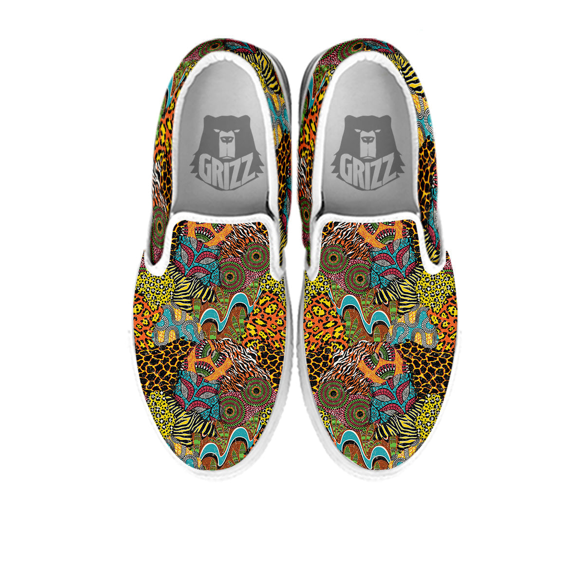 Traditional African And Wild Animal Skins Print Pattern White Slip On Shoes-grizzshop