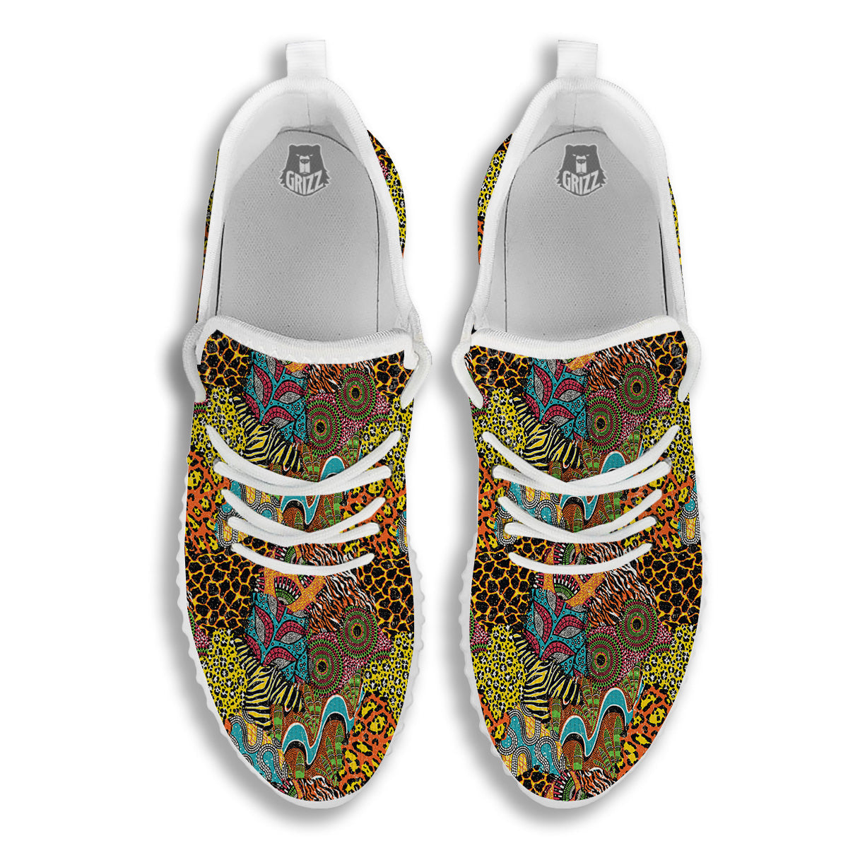 Traditional African And Wild Animal Skins Print Pattern White Walking Shoes-grizzshop