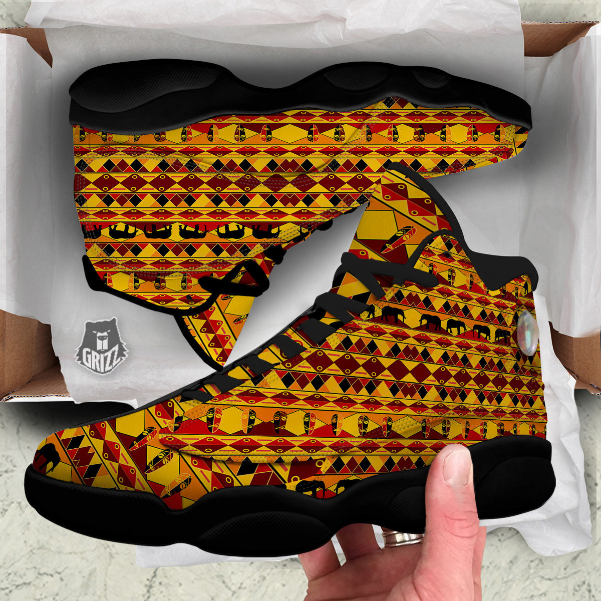 Traditional African Ethnic Print Pattern Black Basketball Shoes-grizzshop