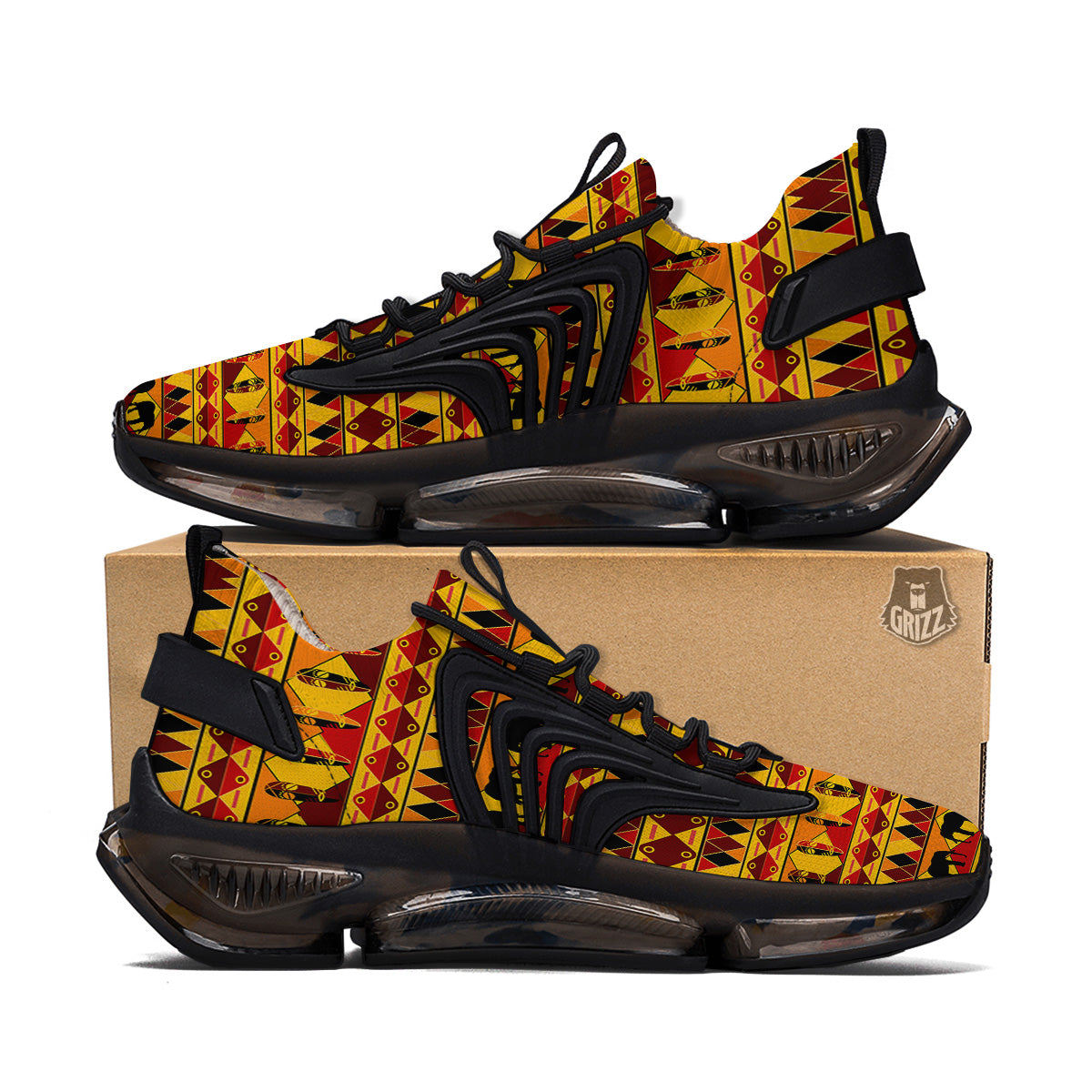 Traditional African Ethnic Print Pattern Black Gym Shoes-grizzshop