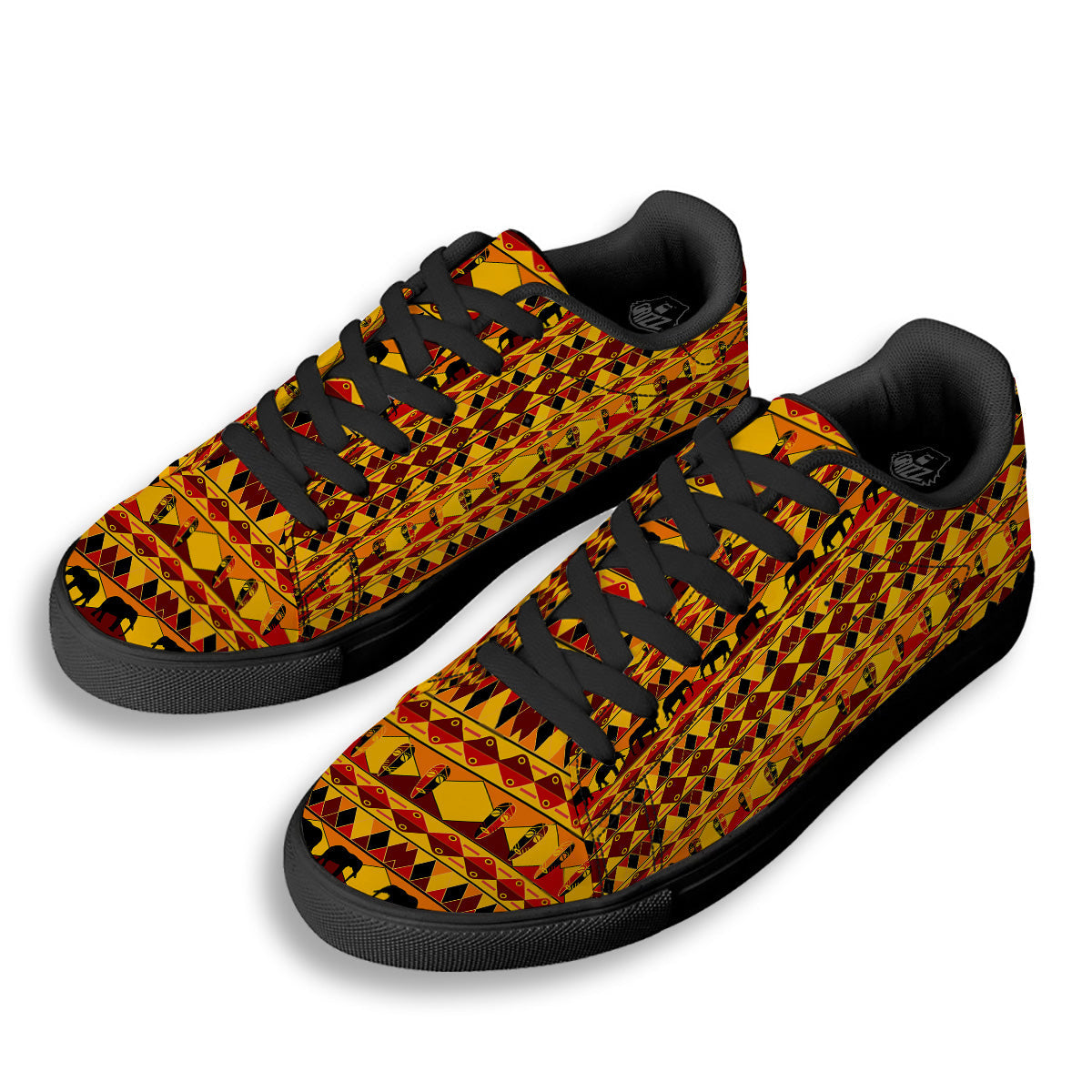 Traditional African Ethnic Print Pattern Black Low Top Sneakers-grizzshop