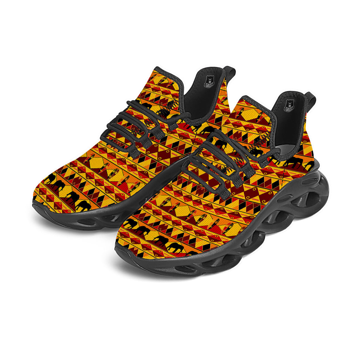 Traditional African Ethnic Print Pattern Black Running Shoes-grizzshop