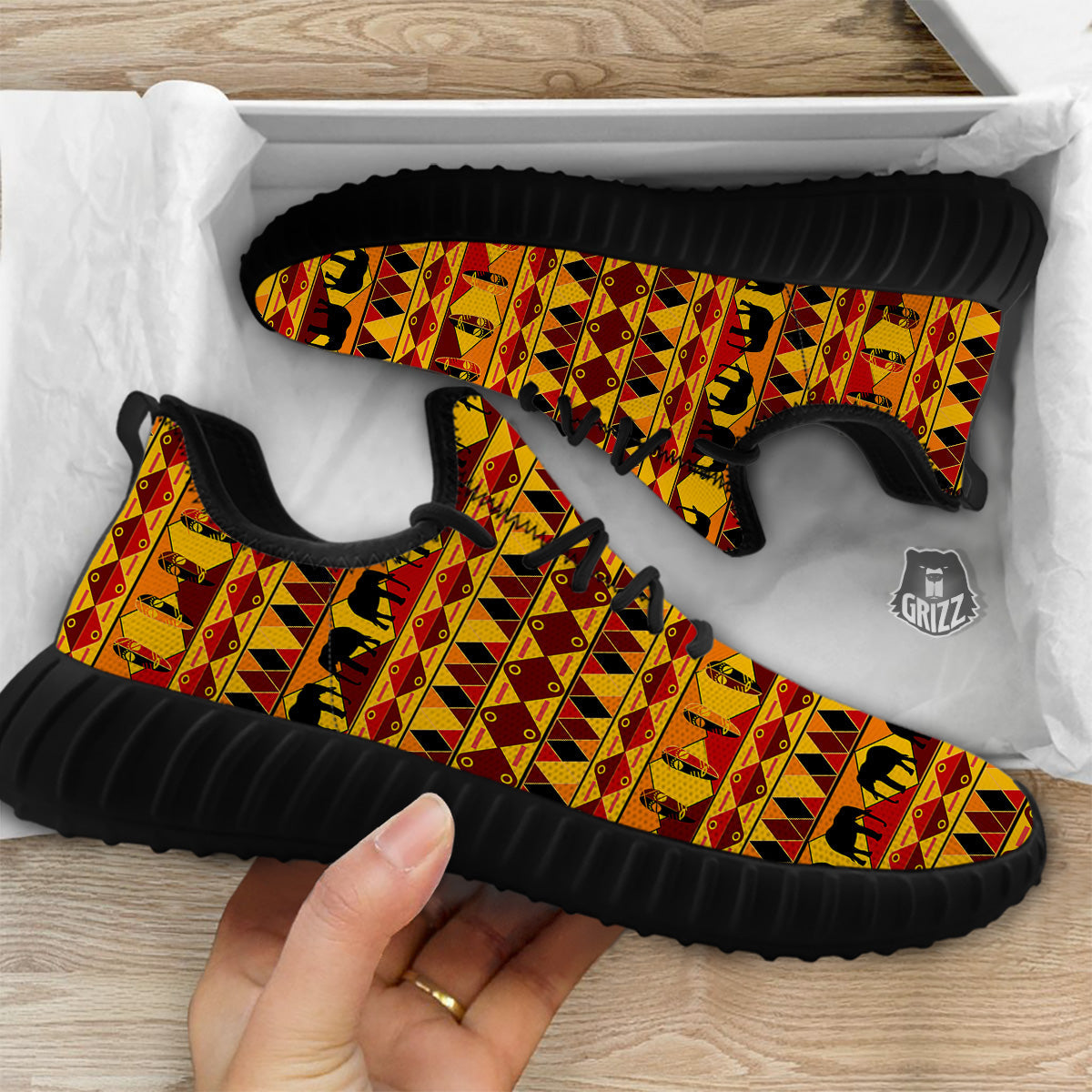 Traditional African Ethnic Print Pattern Black Walking Shoes-grizzshop