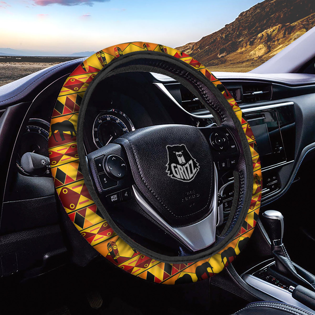 Traditional African Ethnic Print Pattern Car Steering Wheel Cover-grizzshop
