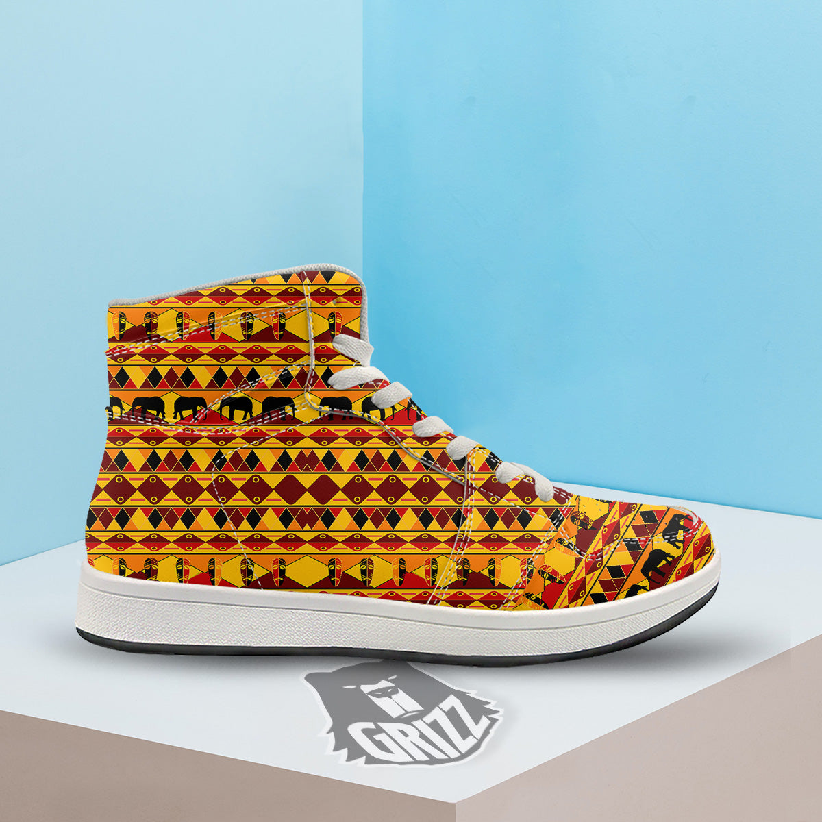 Traditional African Ethnic Print Pattern High Top Sneakers-grizzshop