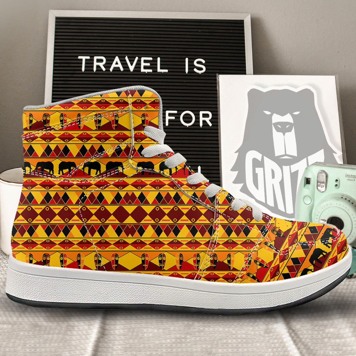 Traditional African Ethnic Print Pattern High Top Sneakers-grizzshop