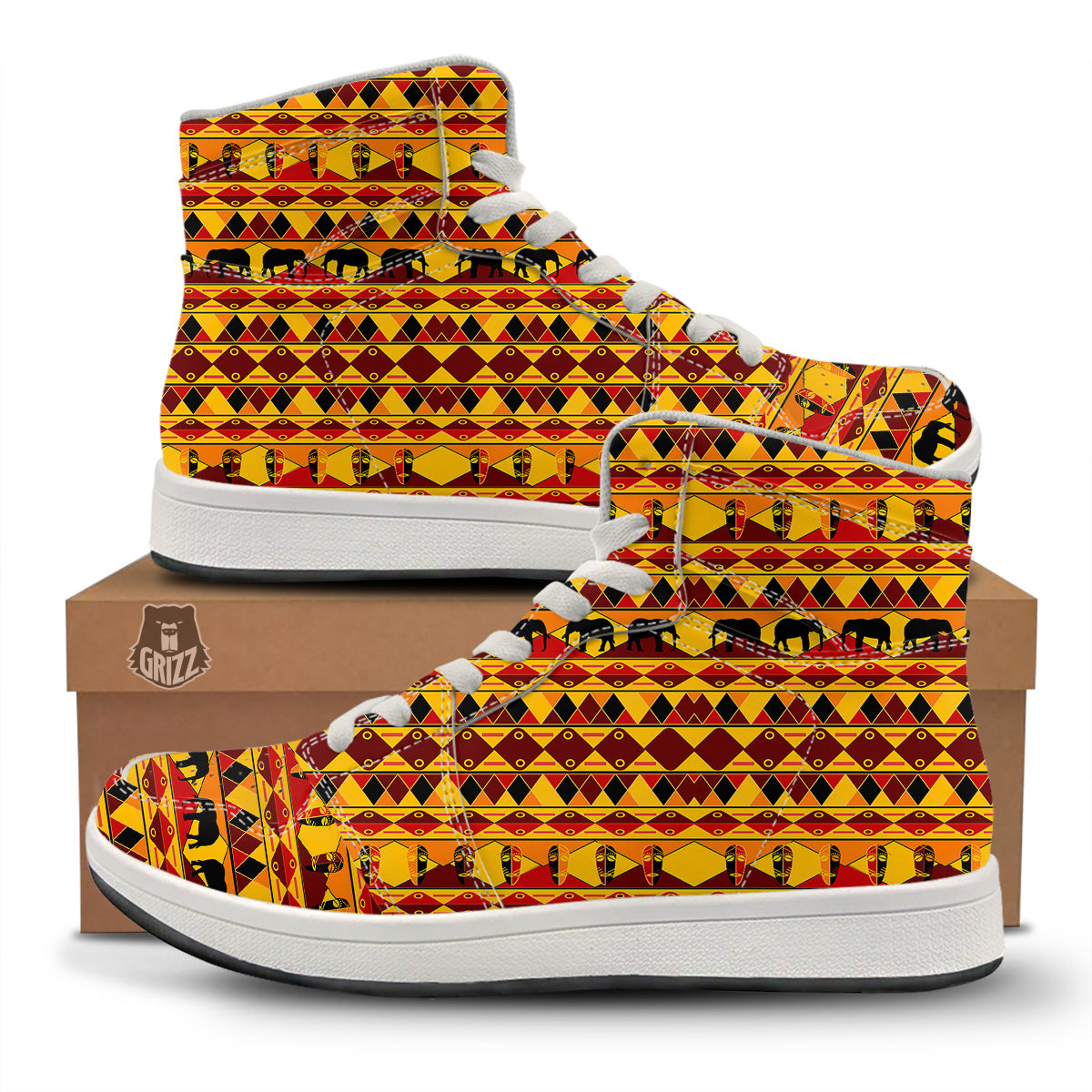 Traditional African Ethnic Print Pattern High Top Sneakers-grizzshop
