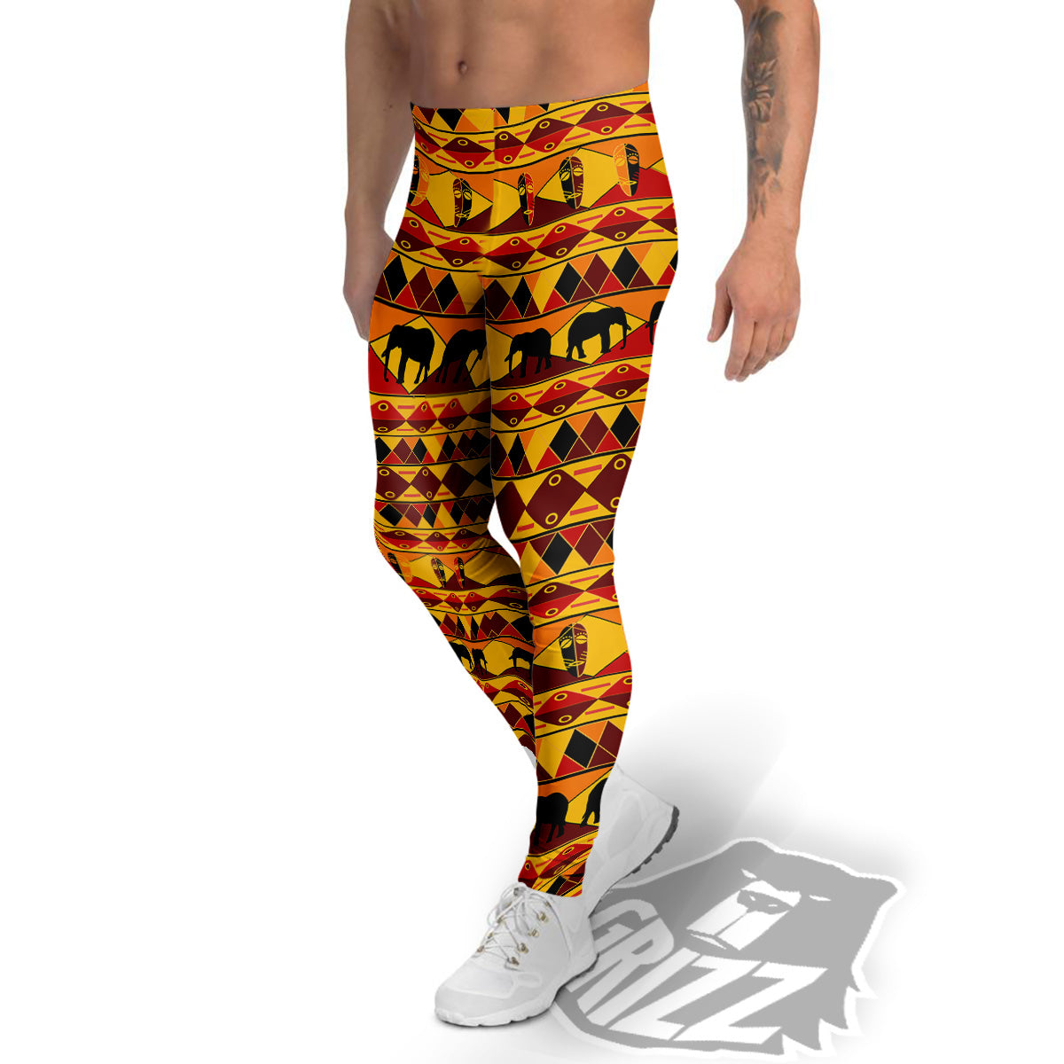 Traditional African Ethnic Print Pattern Men's Leggings-grizzshop