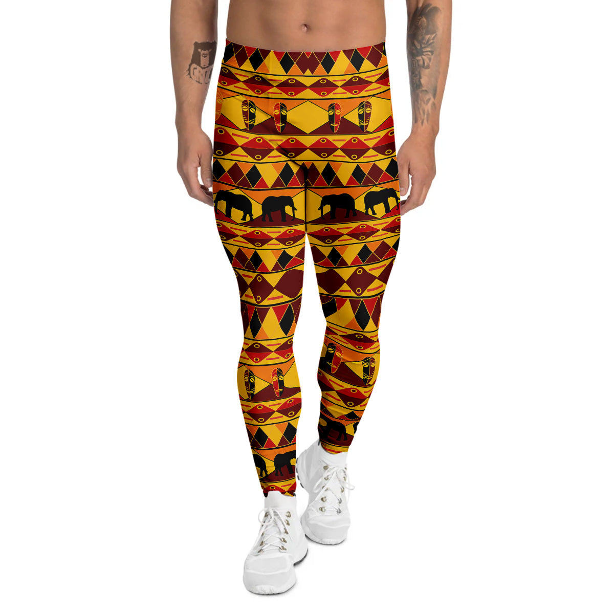 Traditional African Ethnic Print Pattern Men's Leggings-grizzshop