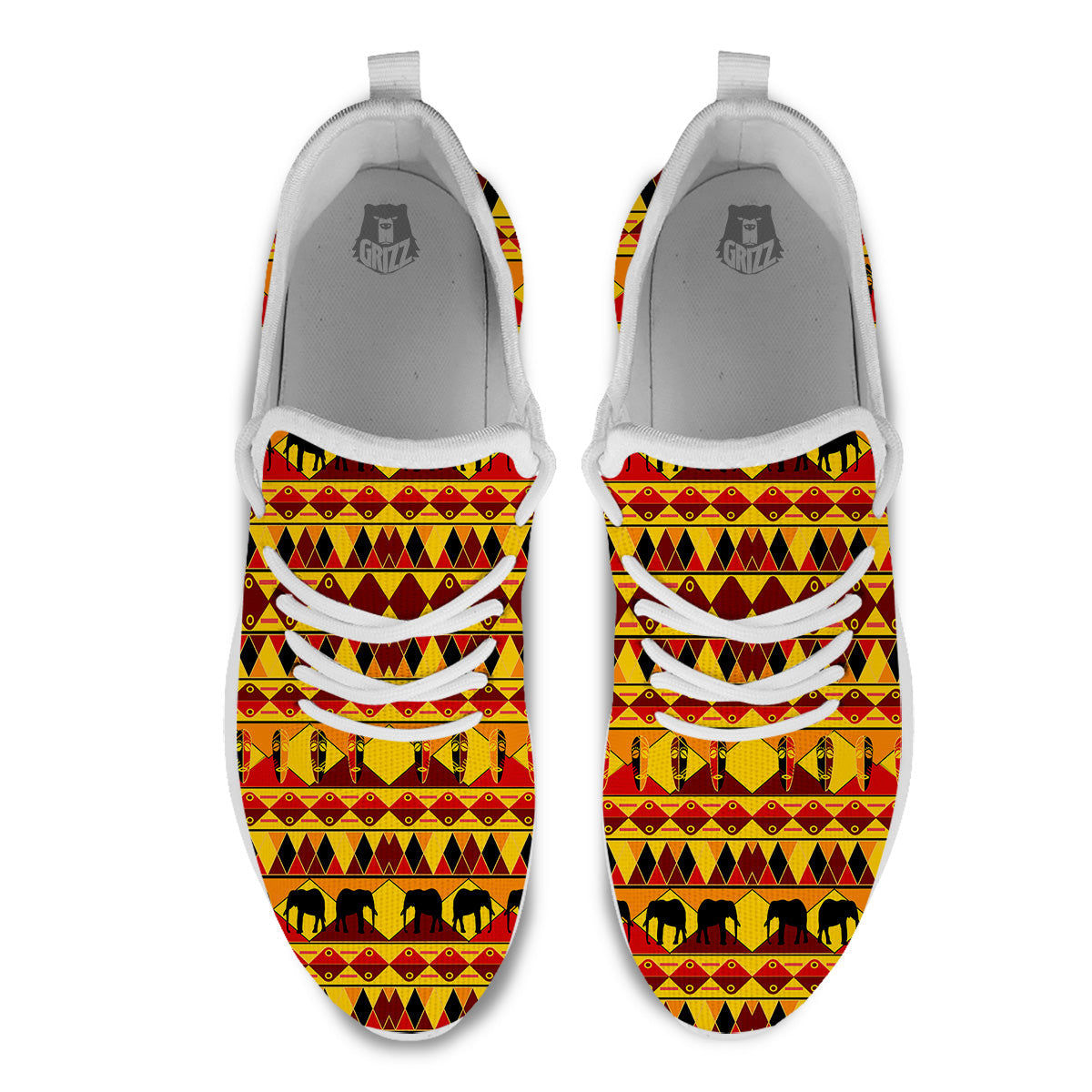 Traditional African Ethnic Print Pattern White Athletic Shoes-grizzshop