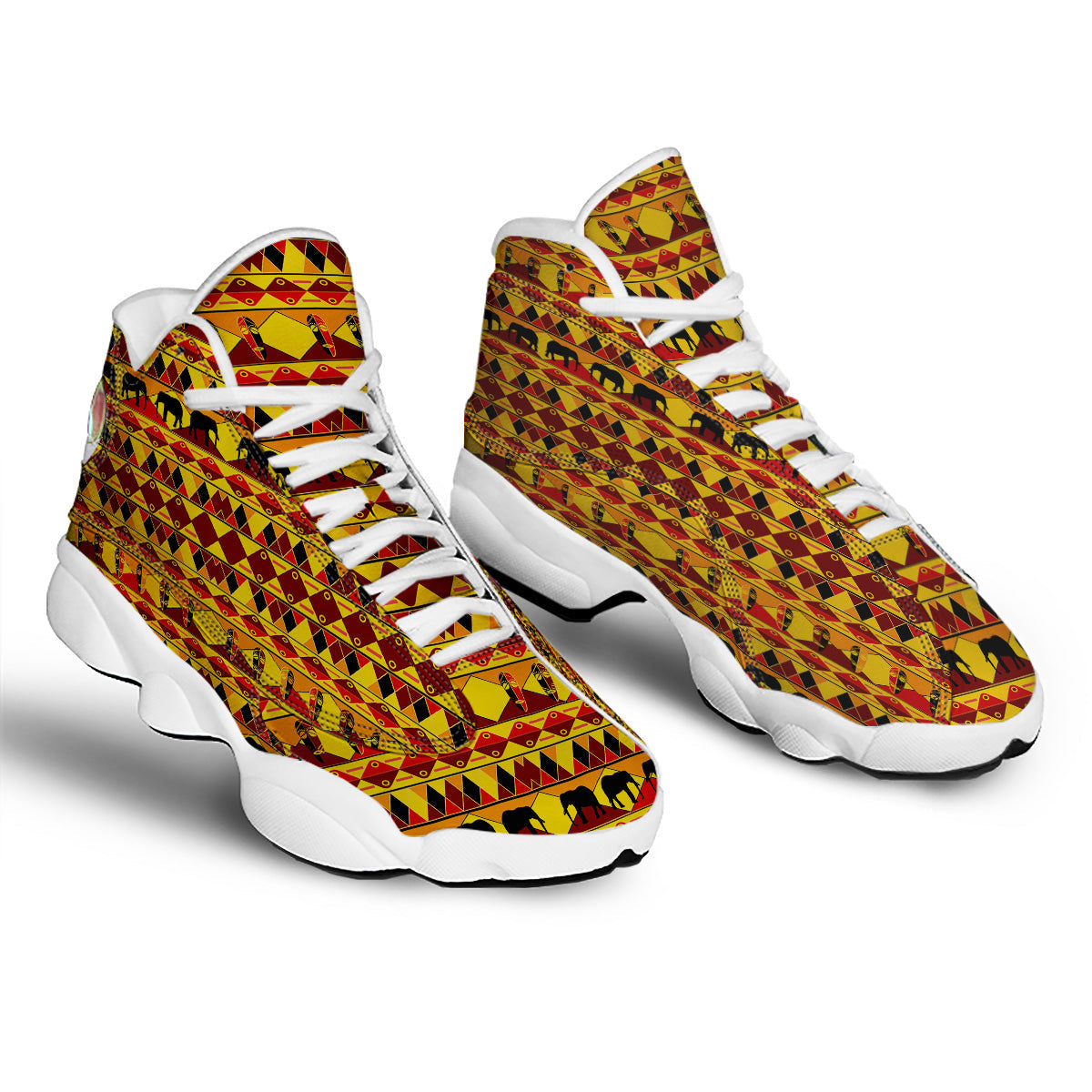 Traditional African Ethnic Print Pattern White Basketball Shoes-grizzshop