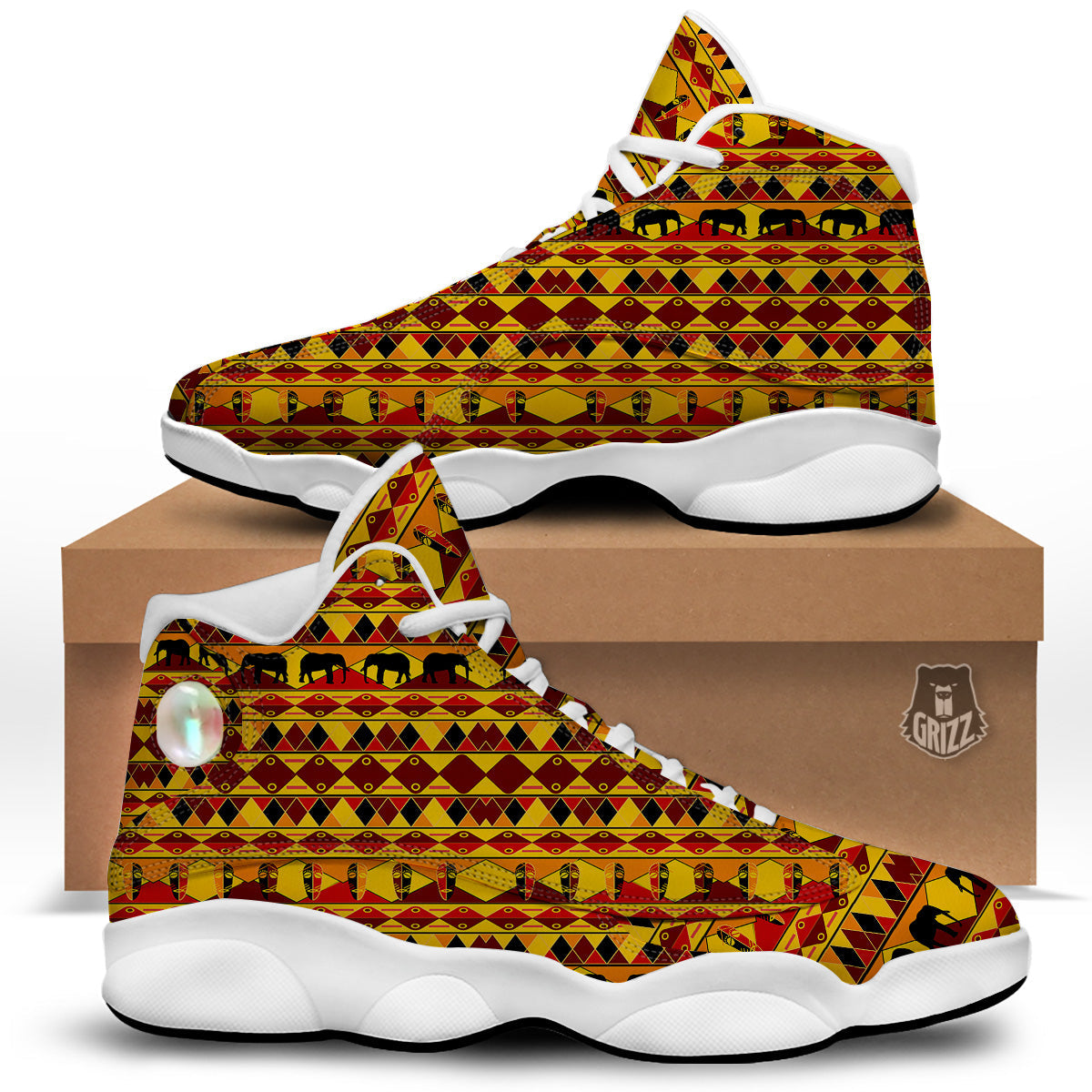 Traditional African Ethnic Print Pattern White Basketball Shoes-grizzshop