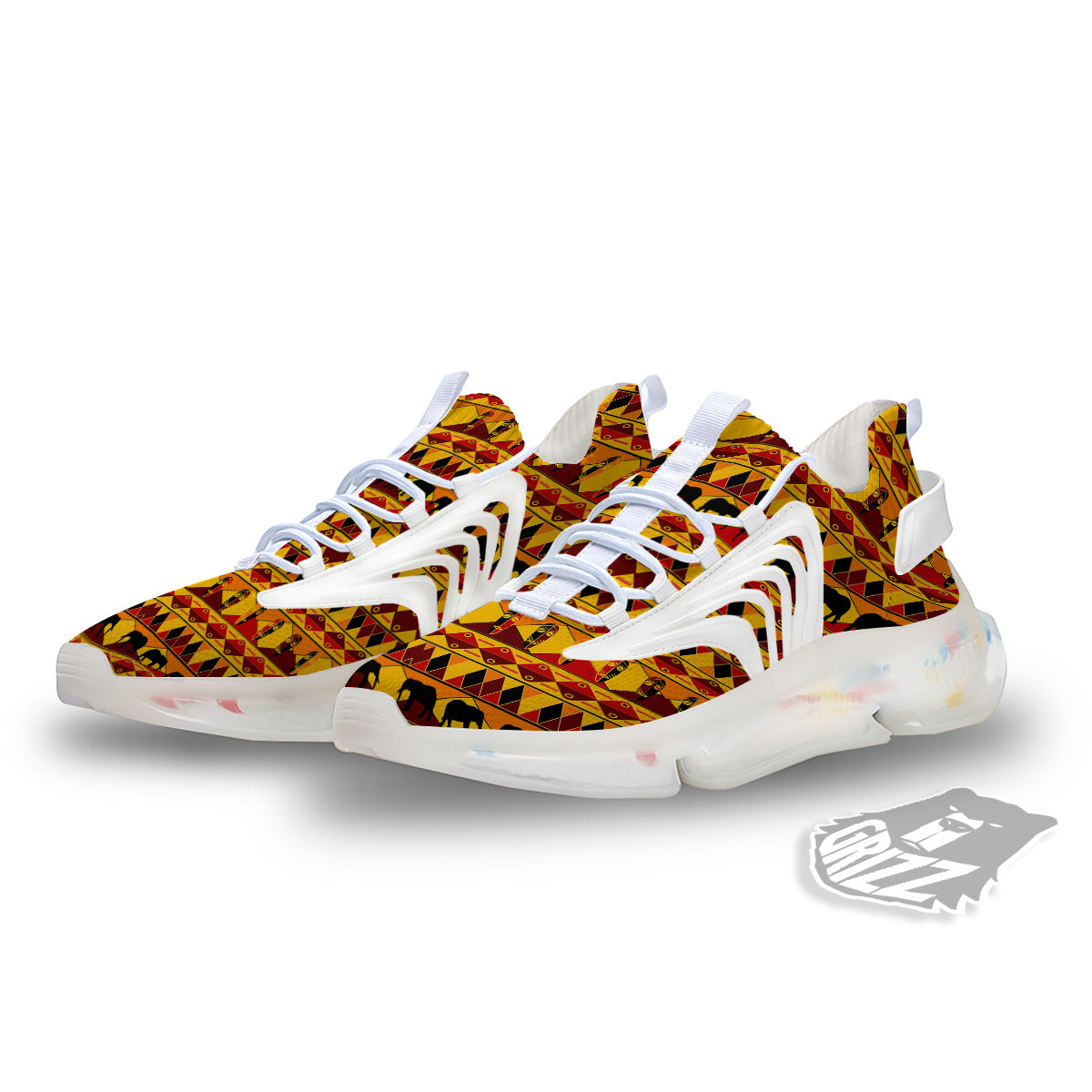 Traditional African Ethnic Print Pattern White Gym Shoes-grizzshop