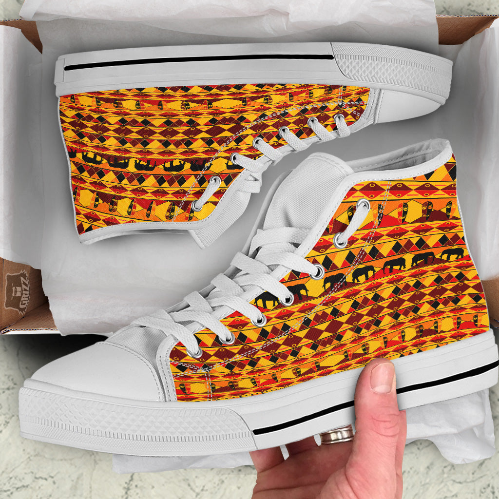 Traditional African Ethnic Print Pattern White High Top Shoes-grizzshop