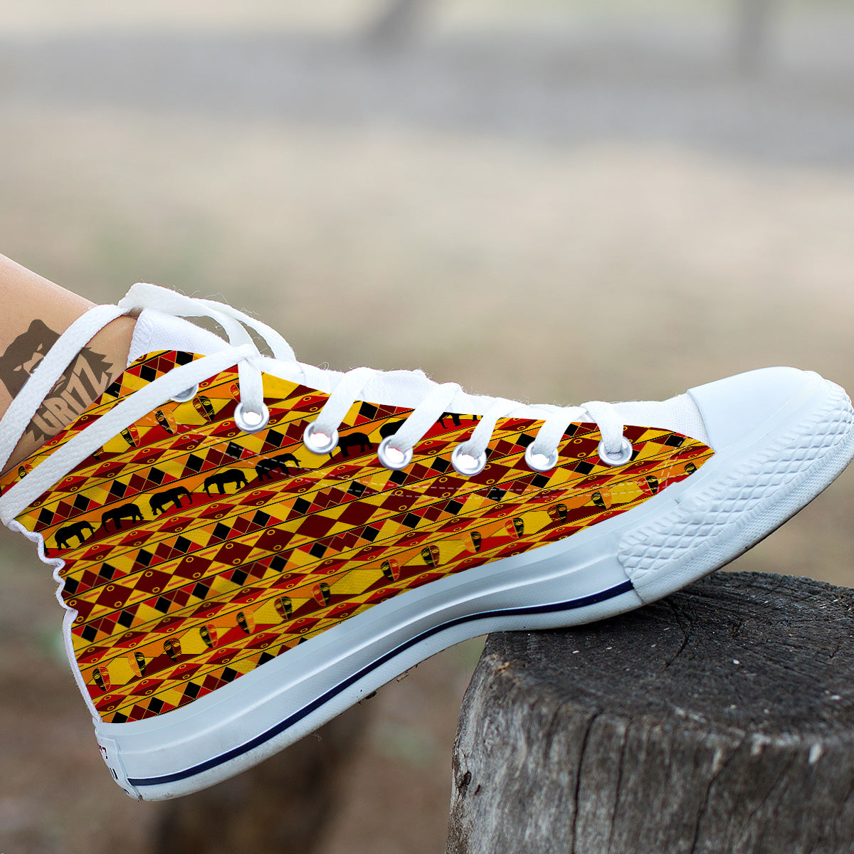 Traditional African Ethnic Print Pattern White High Top Shoes-grizzshop