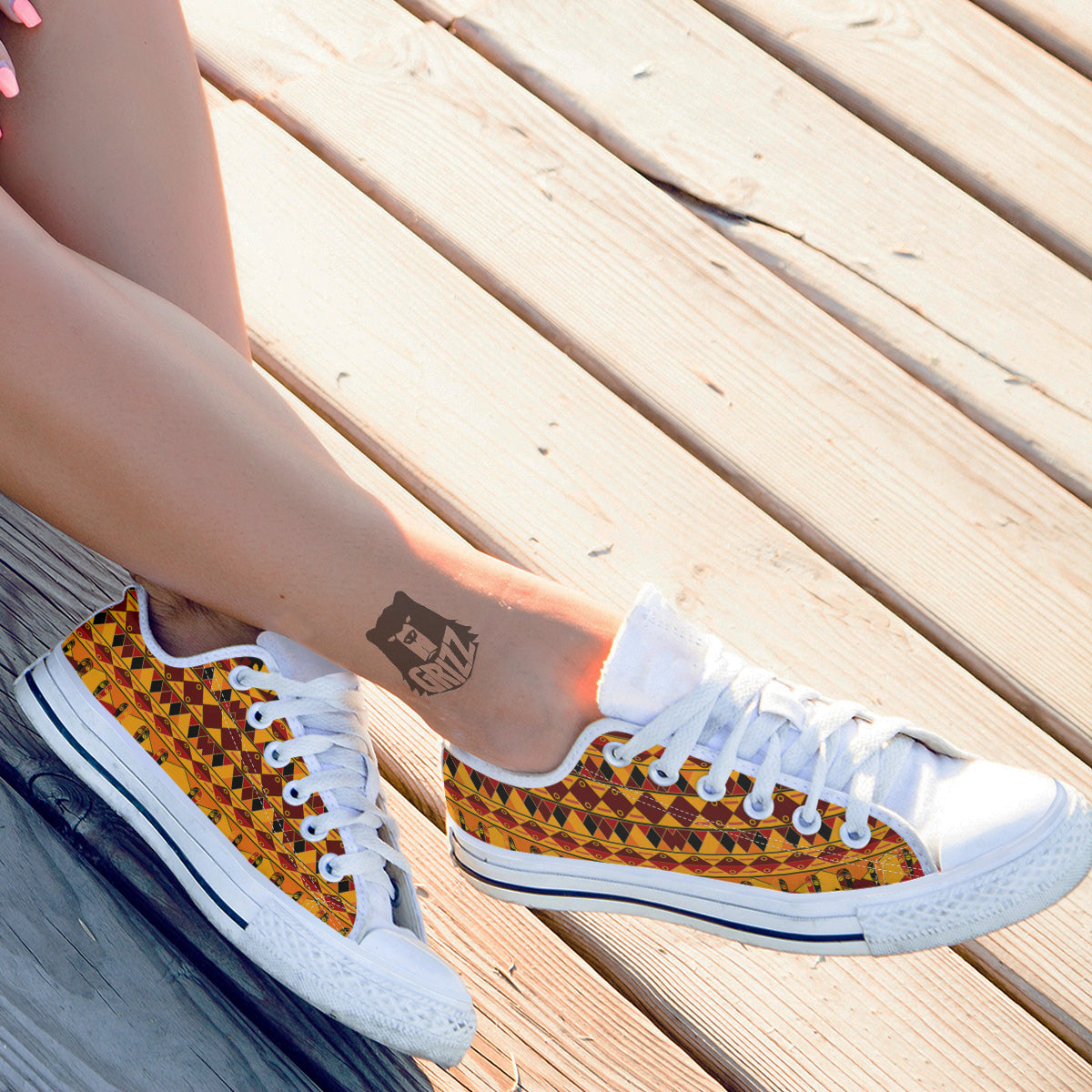 Traditional African Ethnic Print Pattern White Low Top Shoes-grizzshop