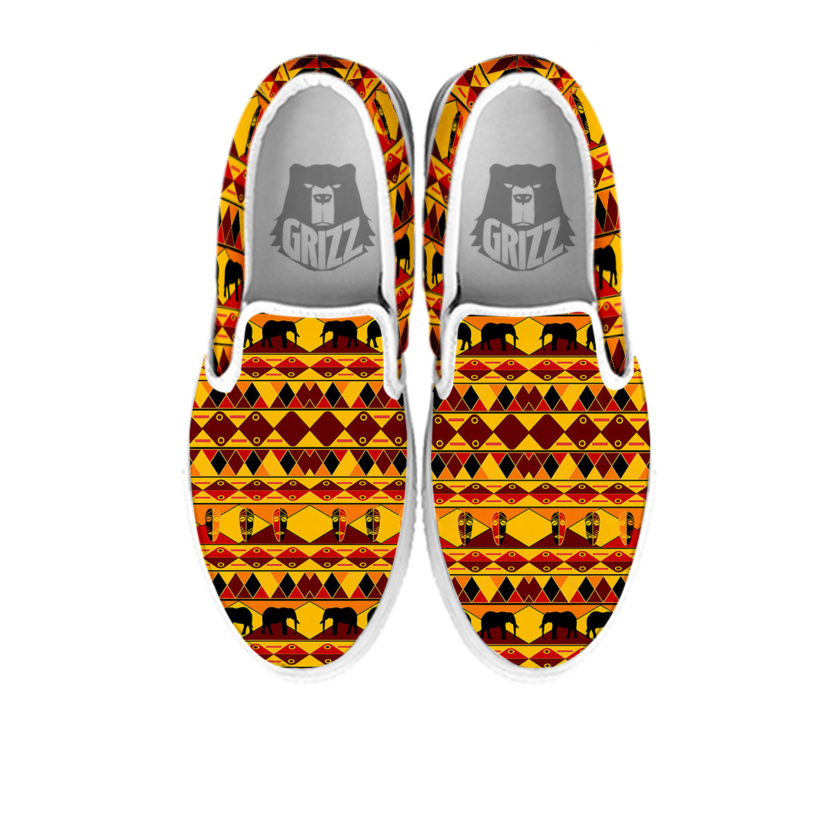 Traditional African Ethnic Print Pattern White Slip On Shoes-grizzshop