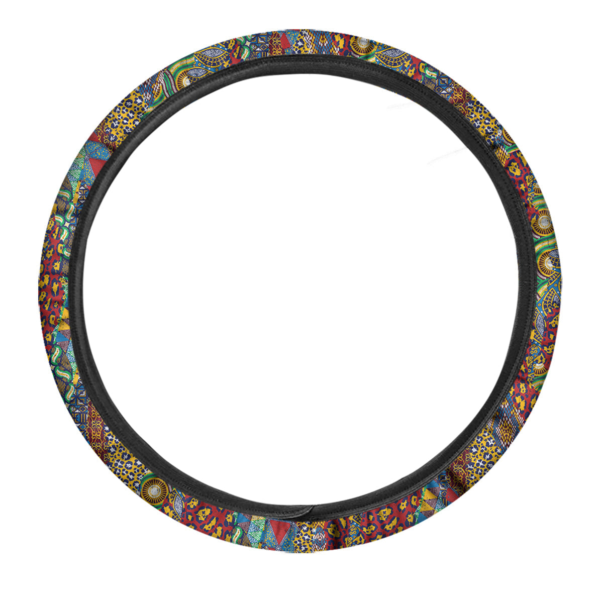 Traditional African Patchwork Animal Skins Print Pattern Car Steering Wheel Cover-grizzshop