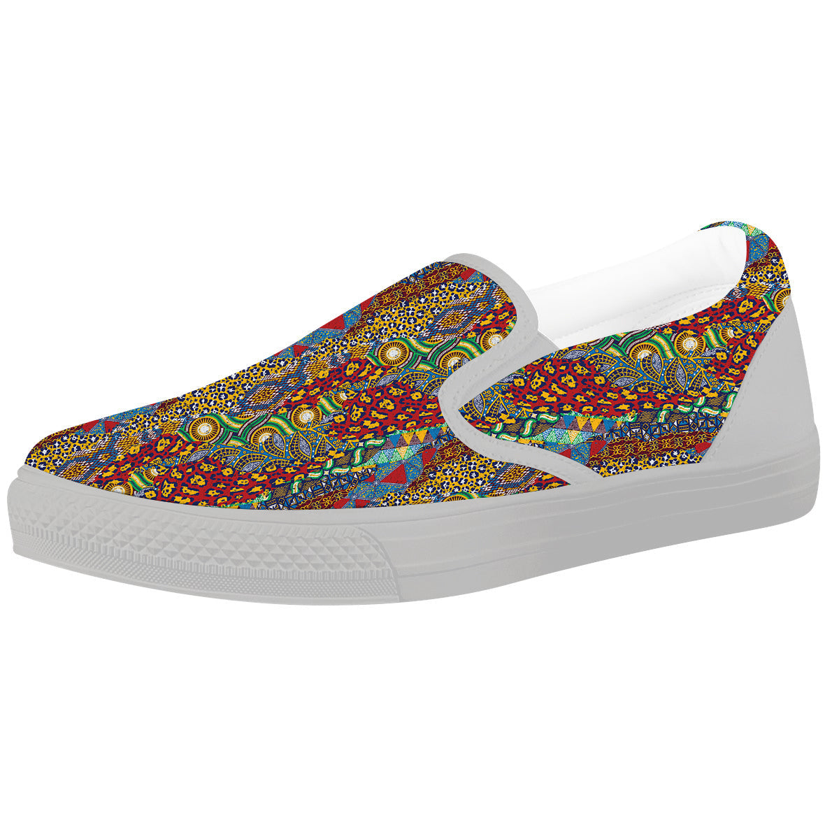 Traditional African Patchwork Animal Skins Print Pattern White Slip On Shoes-grizzshop
