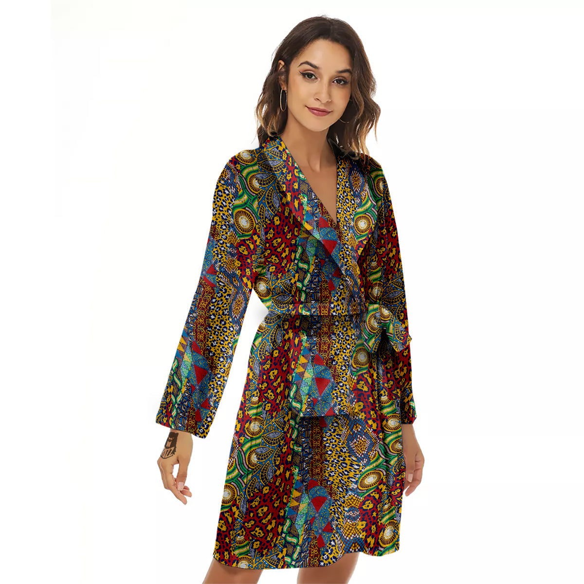Traditional African Patchwork Animal Skins Print Pattern Women's Robe-grizzshop