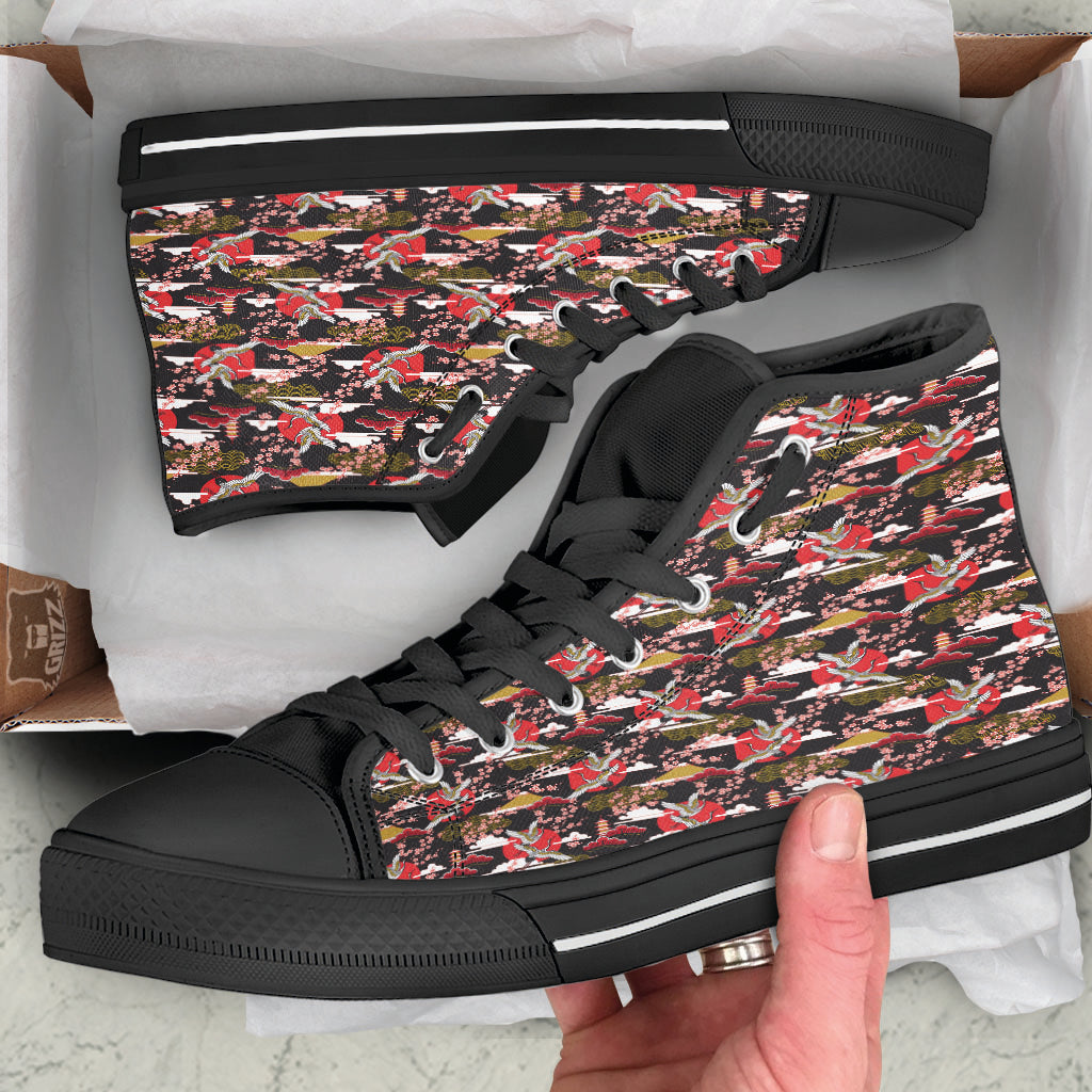 Traditional Japanese Print Pattern High Top Shoes-grizzshop