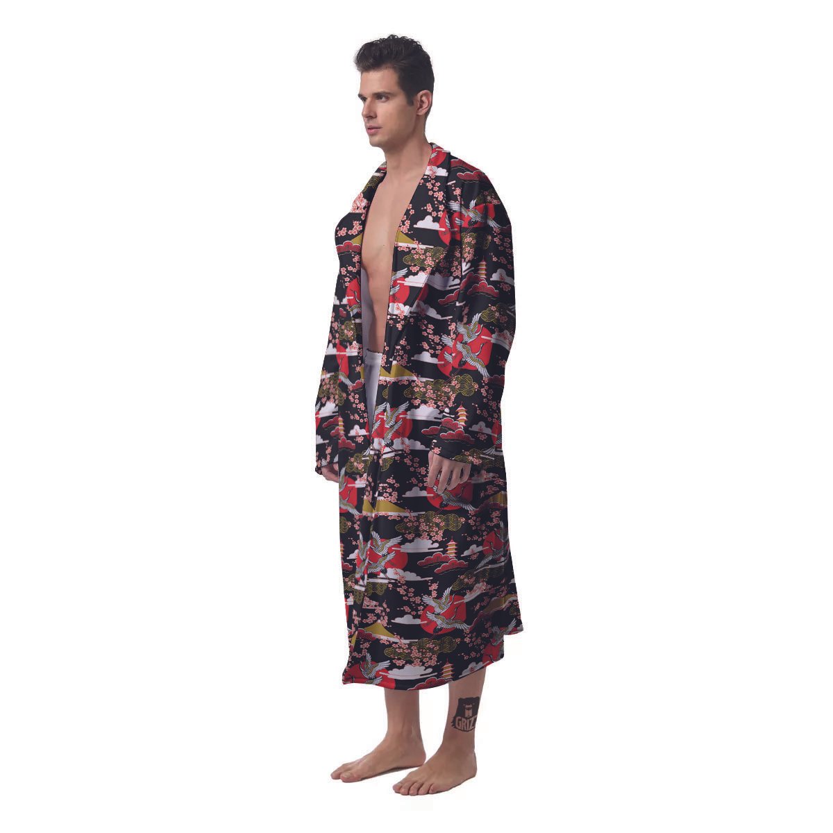 Traditional Japanese Print Pattern Men's Robe-grizzshop