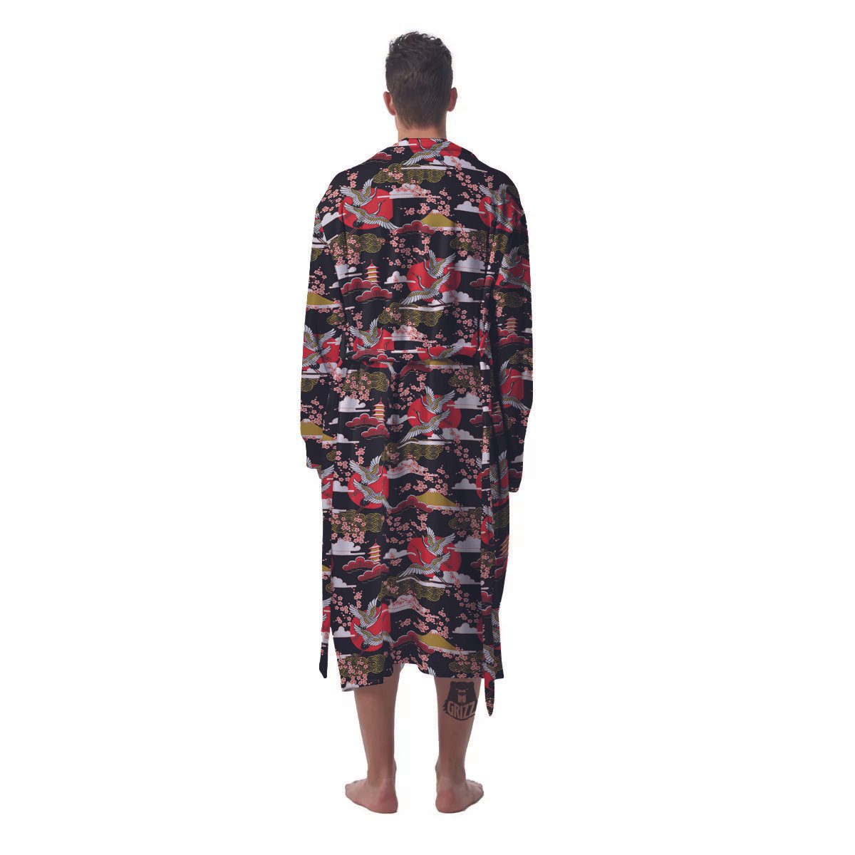 Traditional Japanese Print Pattern Men's Robe-grizzshop