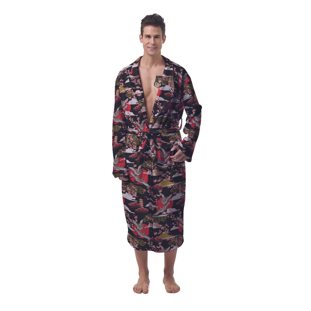 Traditional Japanese Print Pattern Men's Robe-grizzshop