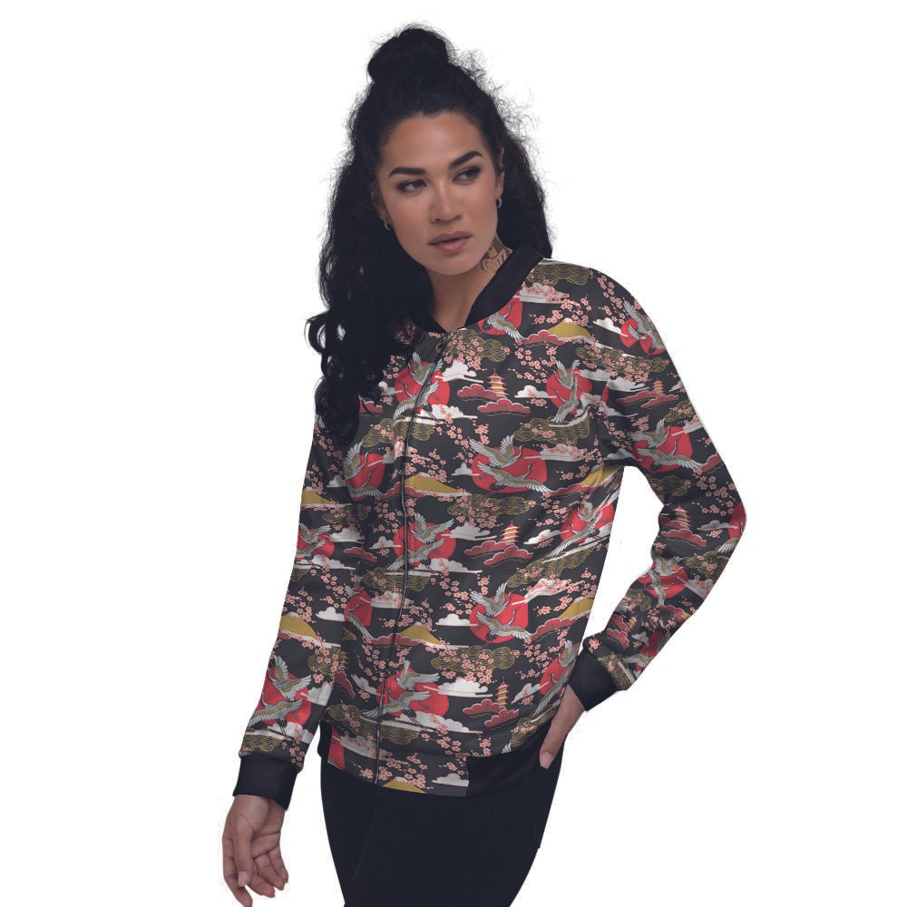 Traditional Japanese Print Pattern Women's Bomber Jacket-grizzshop