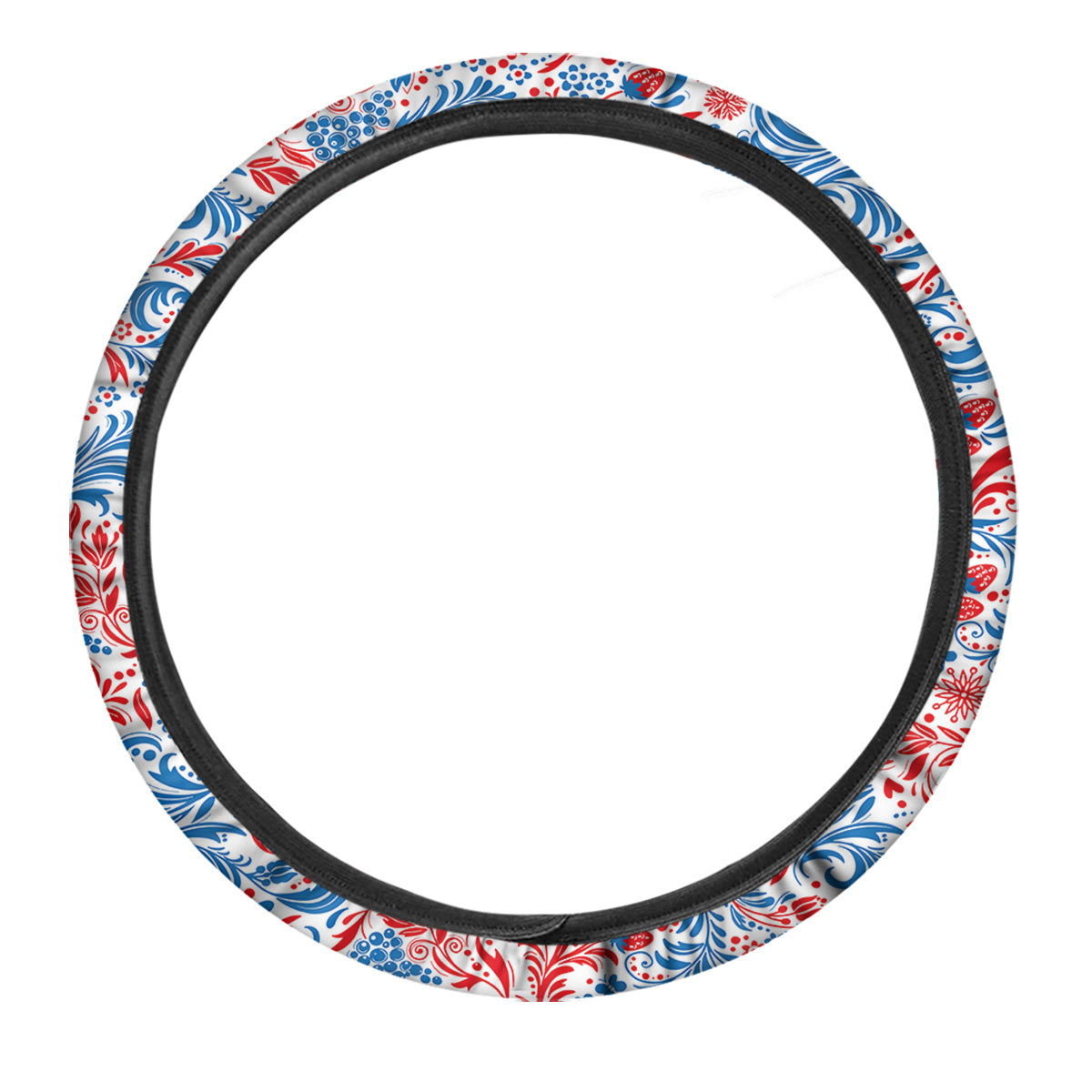 Traditional Khokhloma Red And Blue Print Pattern Car Steering Wheel Cover-grizzshop