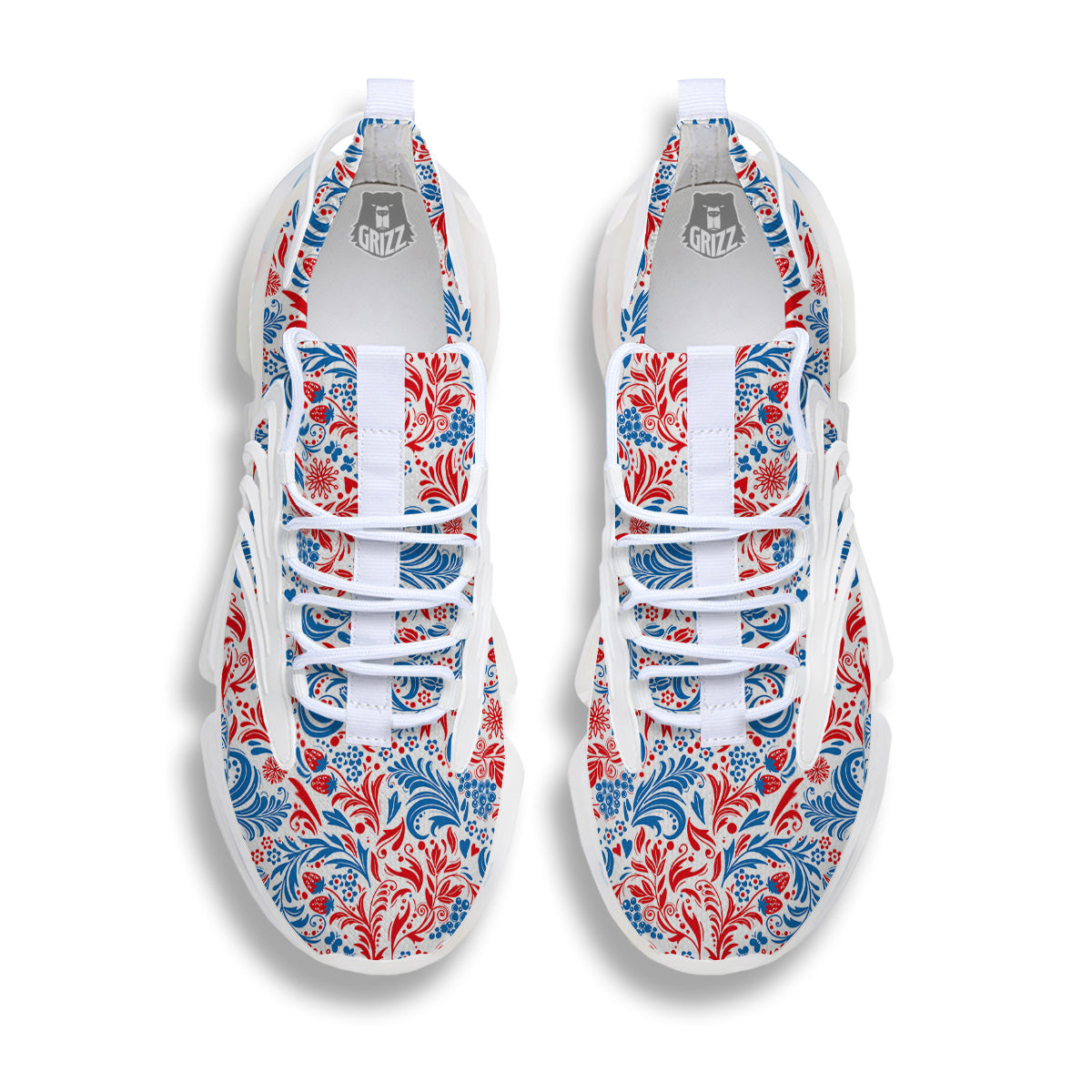 Traditional Khokhloma Red And Blue Print Pattern White Gym Shoes-grizzshop