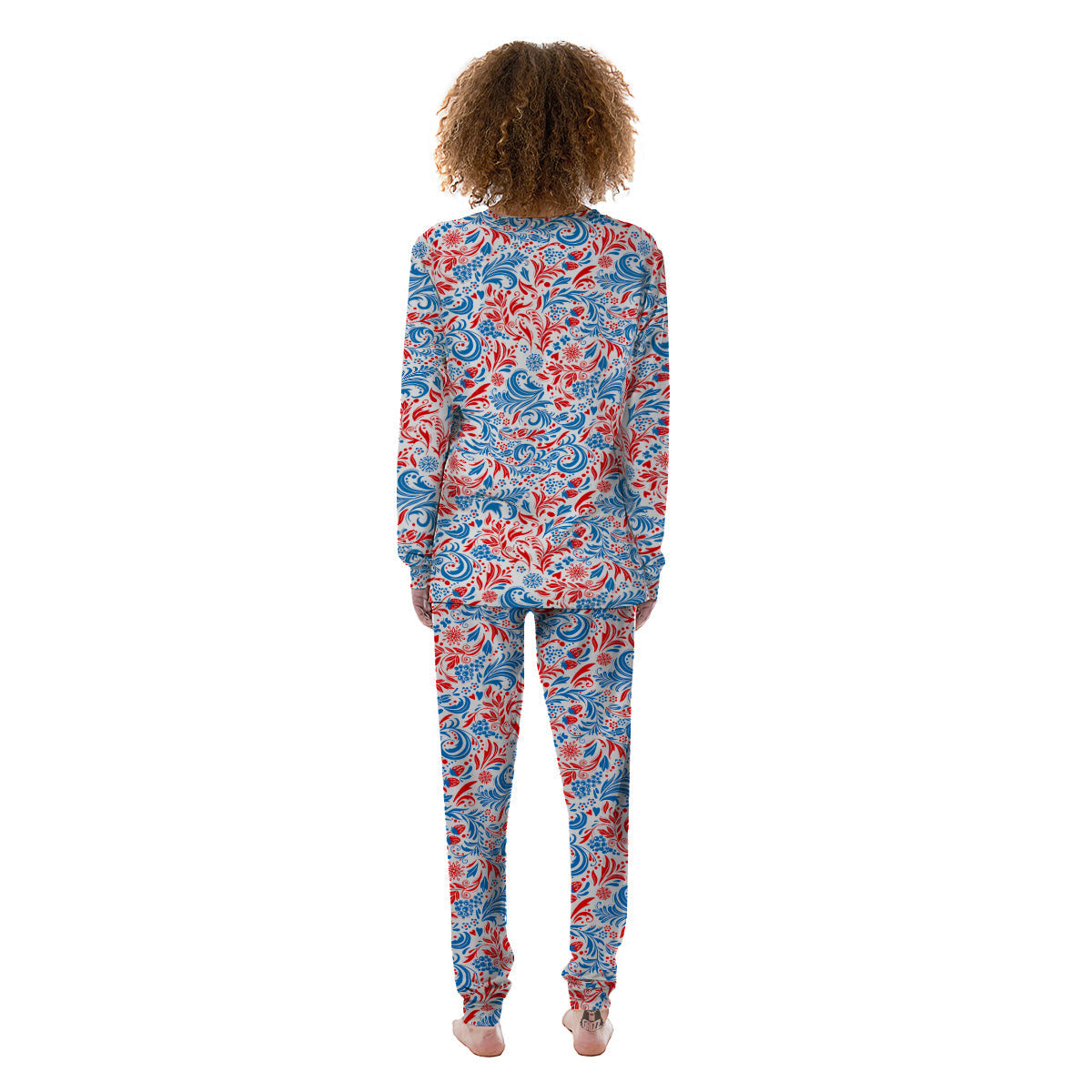 Traditional Khokhloma Red And Blue Print Pattern Women's Pajamas-grizzshop