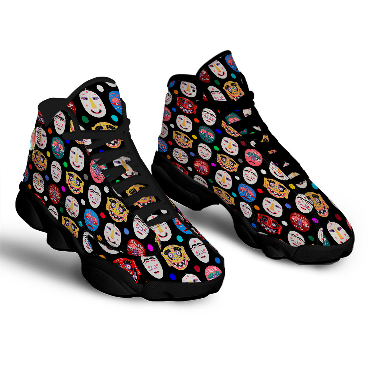 Traditional Korean Masks Print Pattern Black Basketball Shoes-grizzshop