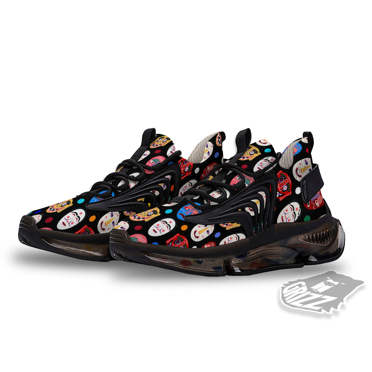 Traditional Korean Masks Print Pattern Black Gym Shoes-grizzshop
