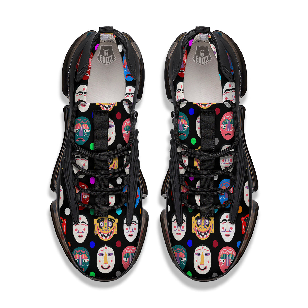 Traditional Korean Masks Print Pattern Black Gym Shoes-grizzshop
