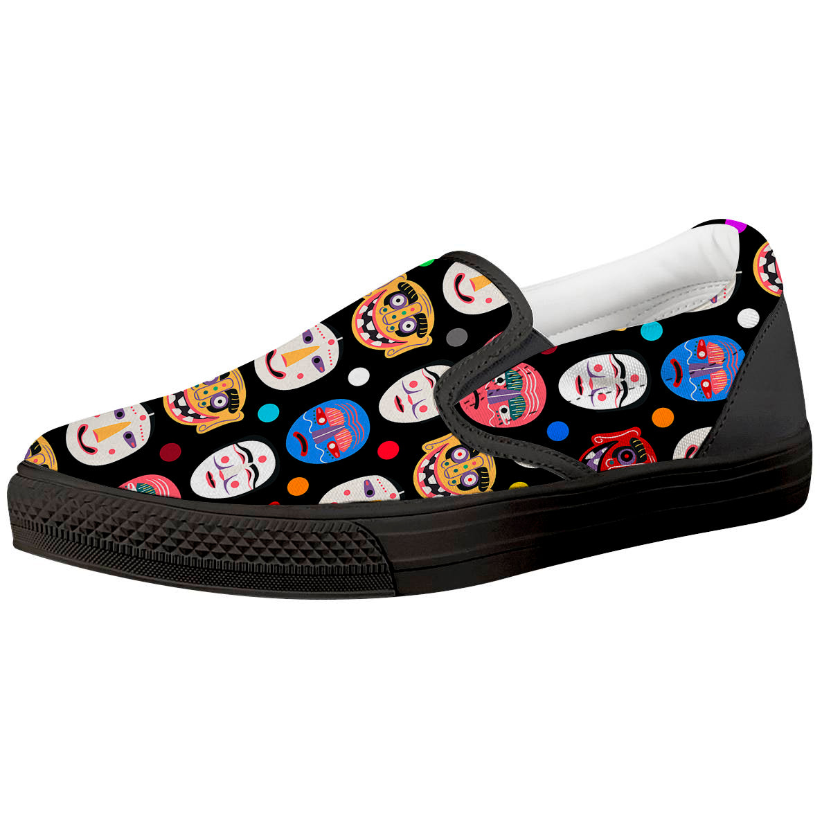 Traditional Korean Masks Print Pattern Black Slip On Shoes-grizzshop
