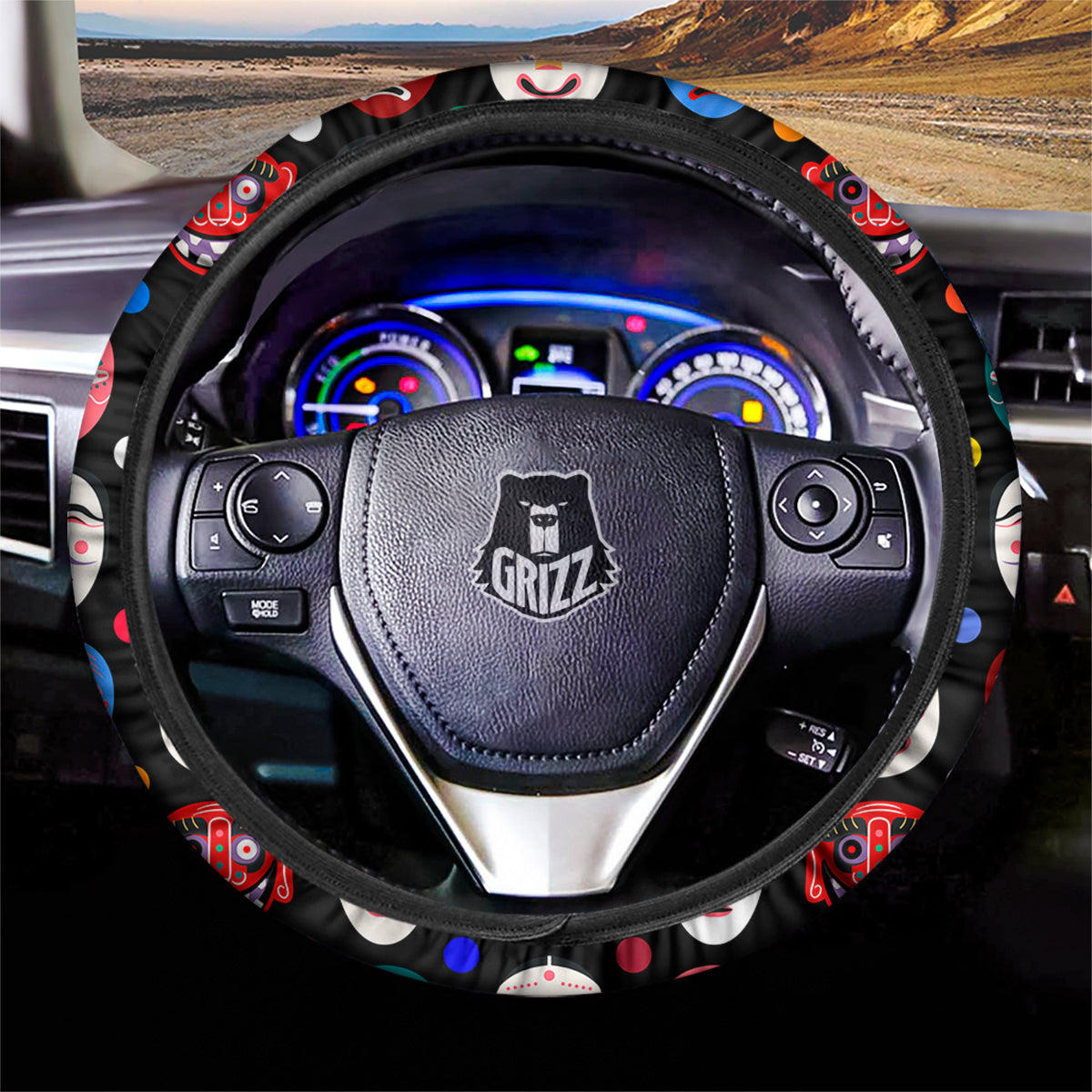 Traditional Korean Masks Print Pattern Car Steering Wheel Cover-grizzshop