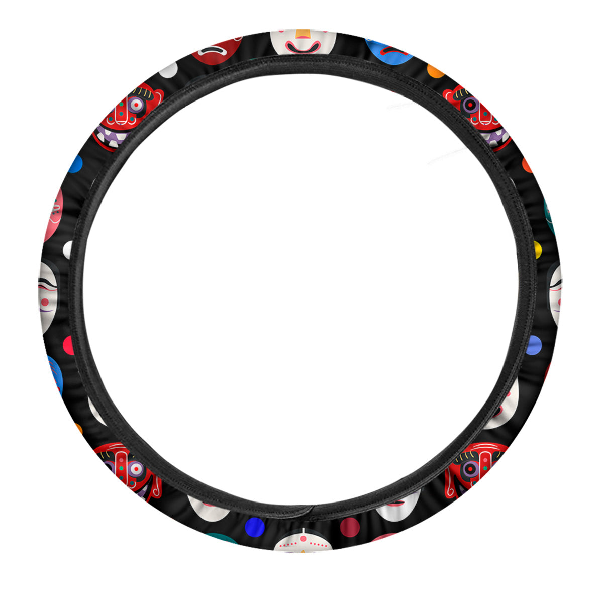 Traditional Korean Masks Print Pattern Car Steering Wheel Cover-grizzshop